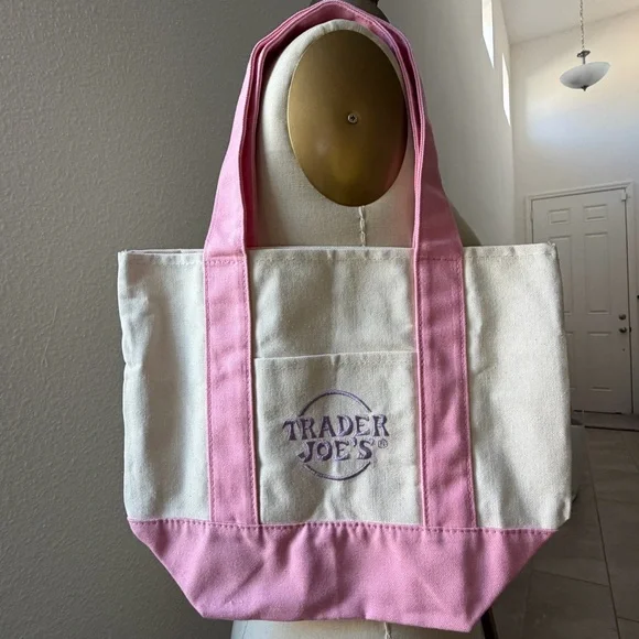 Trader Joe’s Limited Edition Pastel Mini Pink and Cream Canvas Tote Bag - Picture 11 of 16
